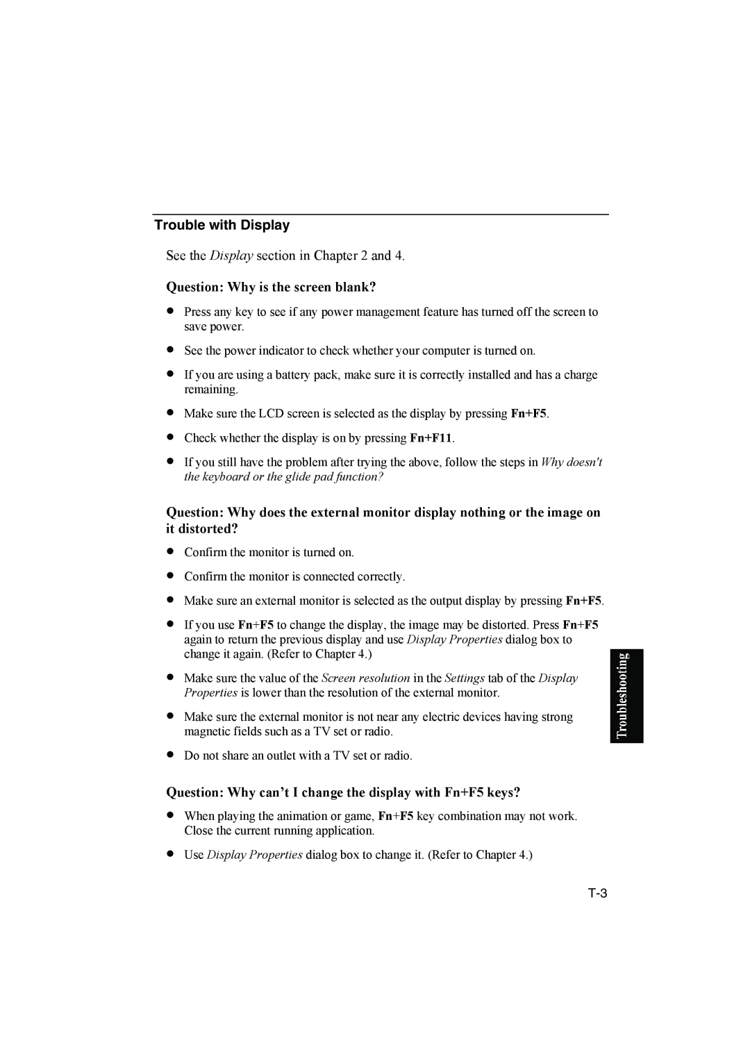 Sharp PC-MM1 manual Trouble with Display, Question Why is the screen blank? 