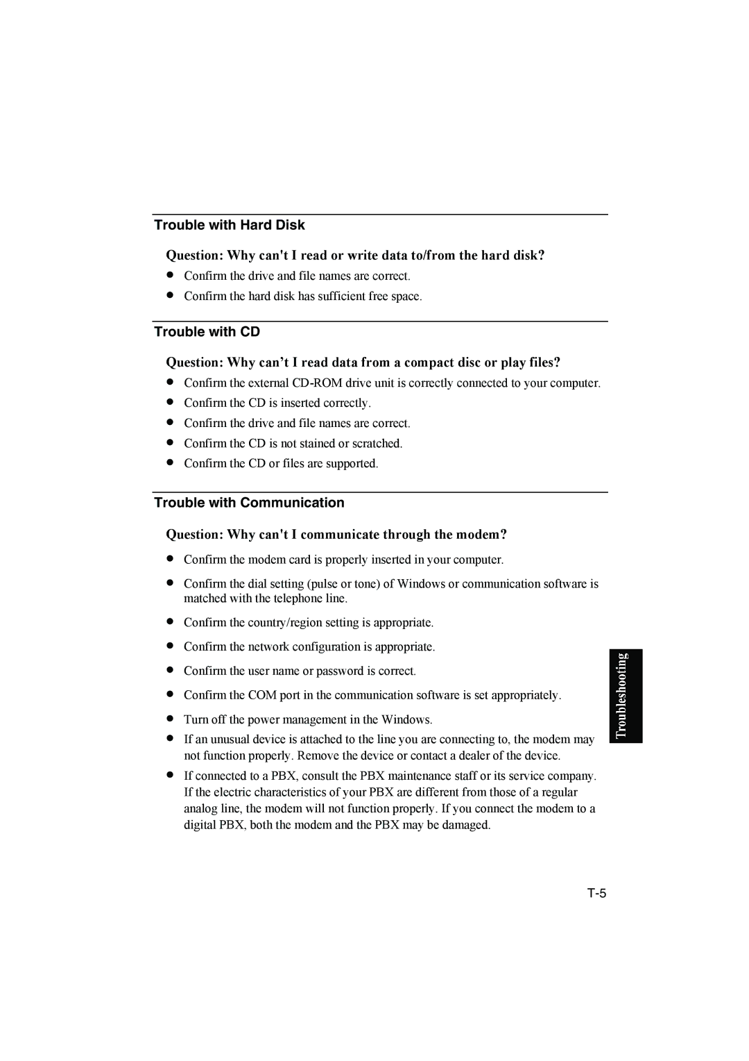 Sharp PC-MM1 manual Trouble with Hard Disk, Trouble with CD, Trouble with Communication 