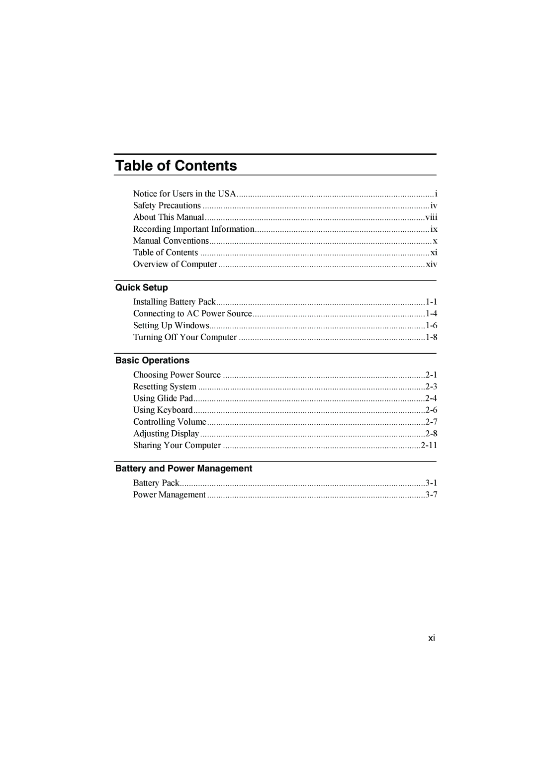 Sharp PC-MM1 manual Table of Contents 