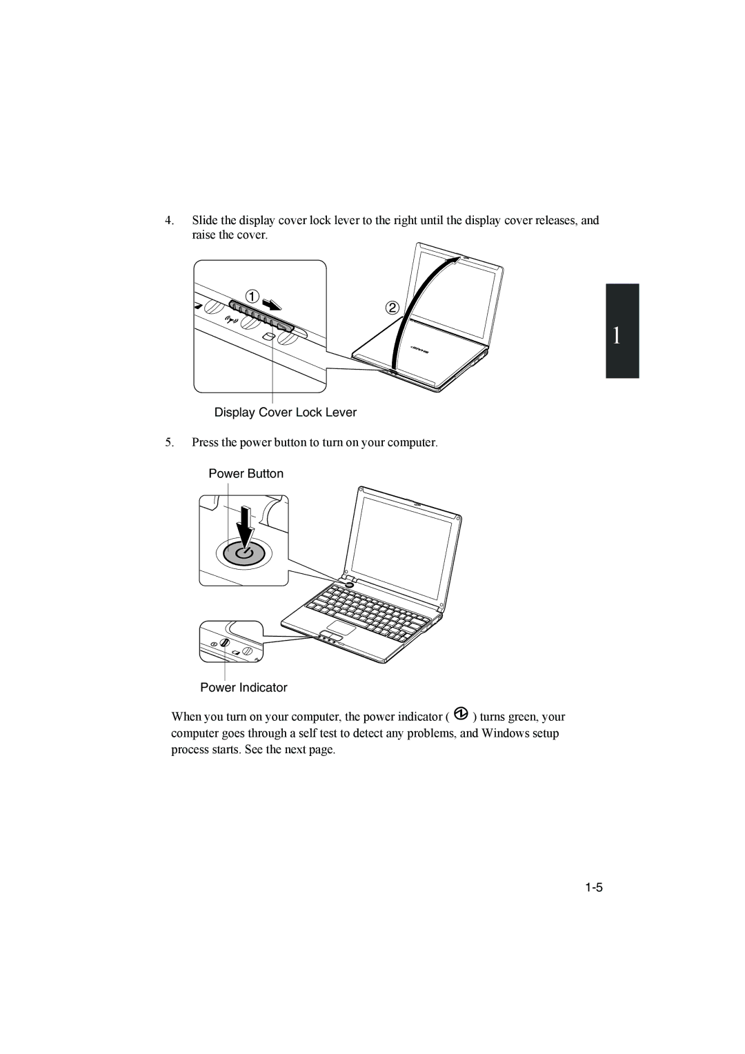 Sharp PC-MM1 manual Display Cover Lock Lever, Power Button Power Indicator 