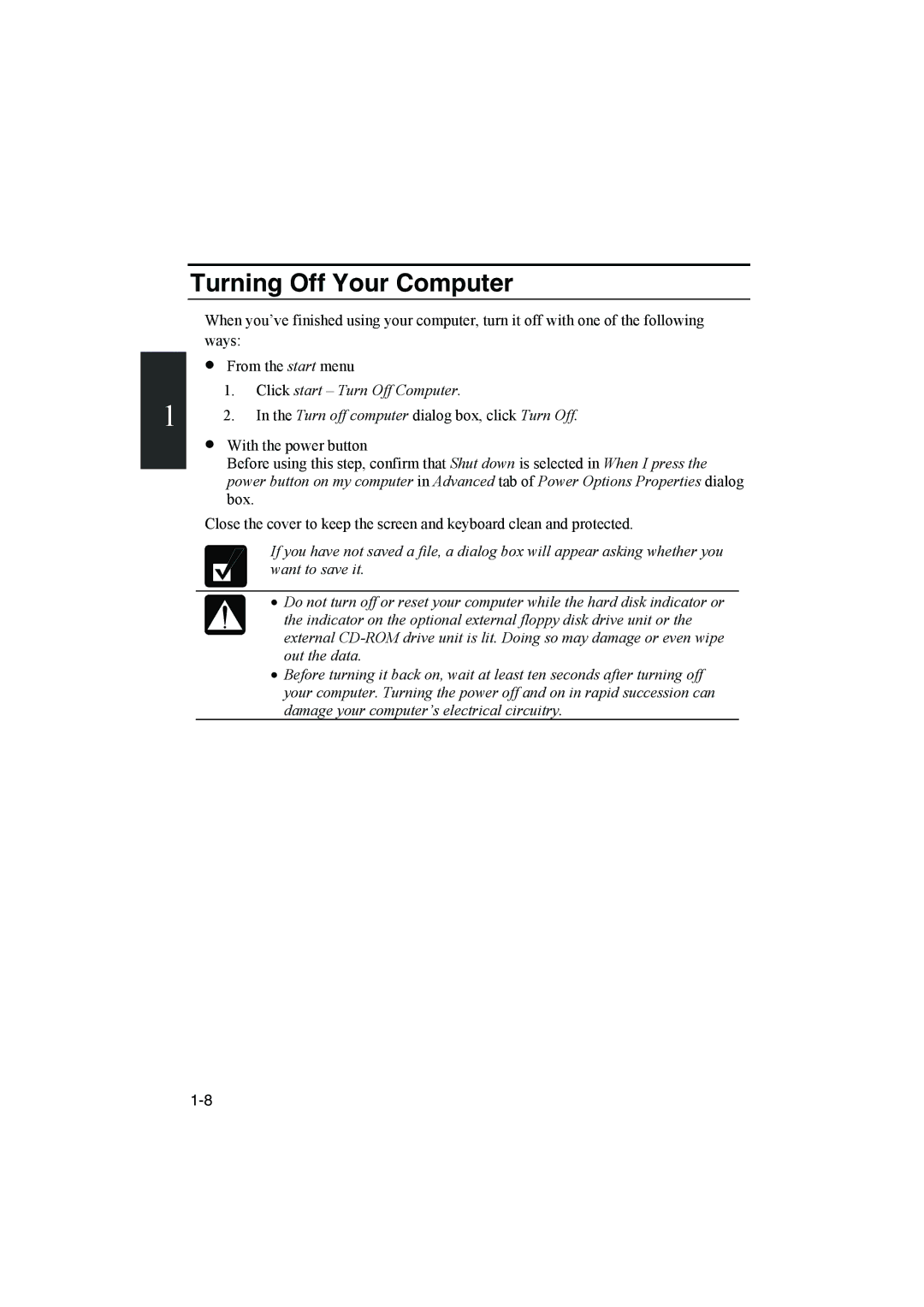 Sharp PC-MM1 manual Turning Off Your Computer, Click start Turn Off Computer 