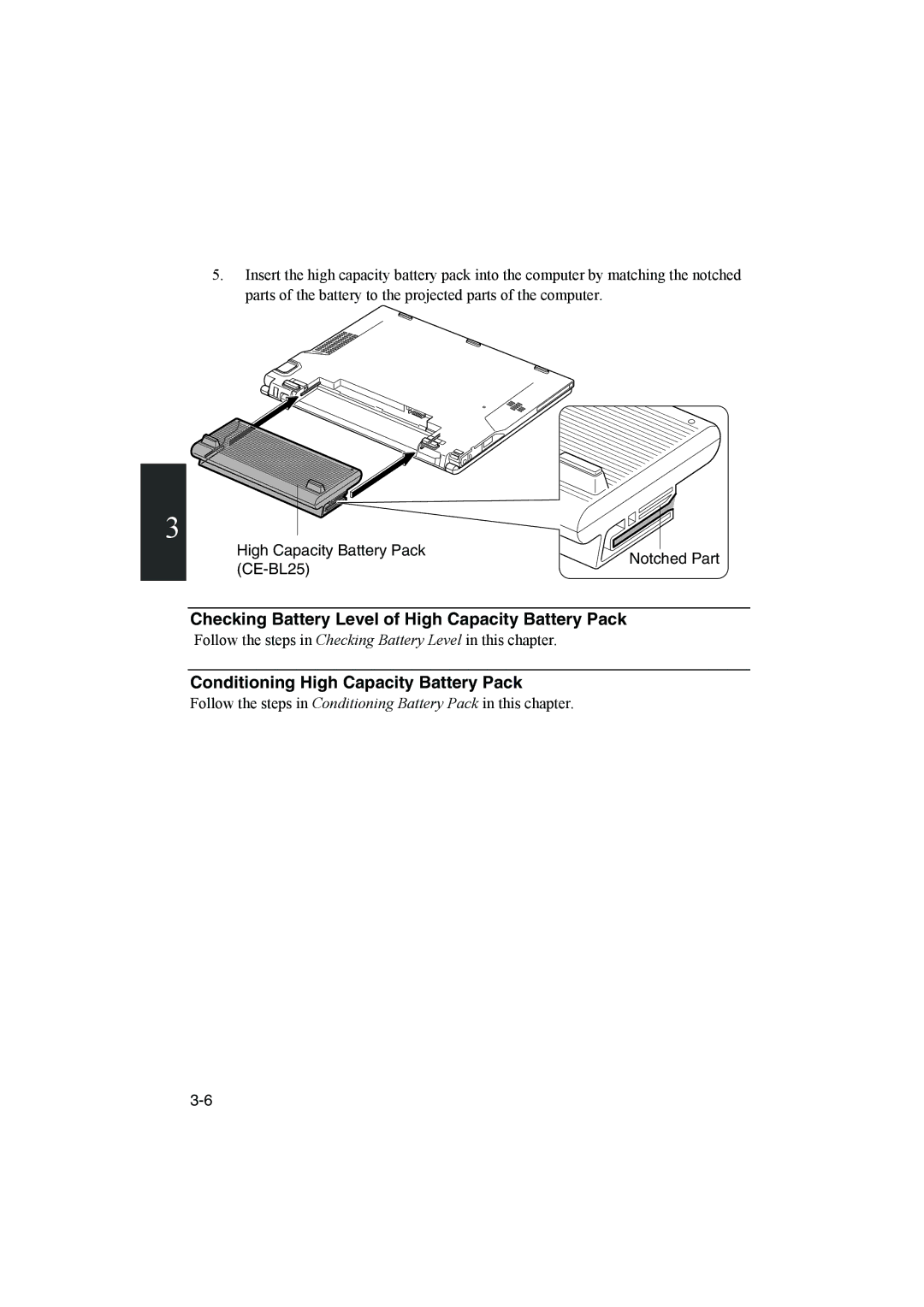 Sharp PC-MM1 manual Checking Battery Level of High Capacity Battery Pack, Conditioning High Capacity Battery Pack 