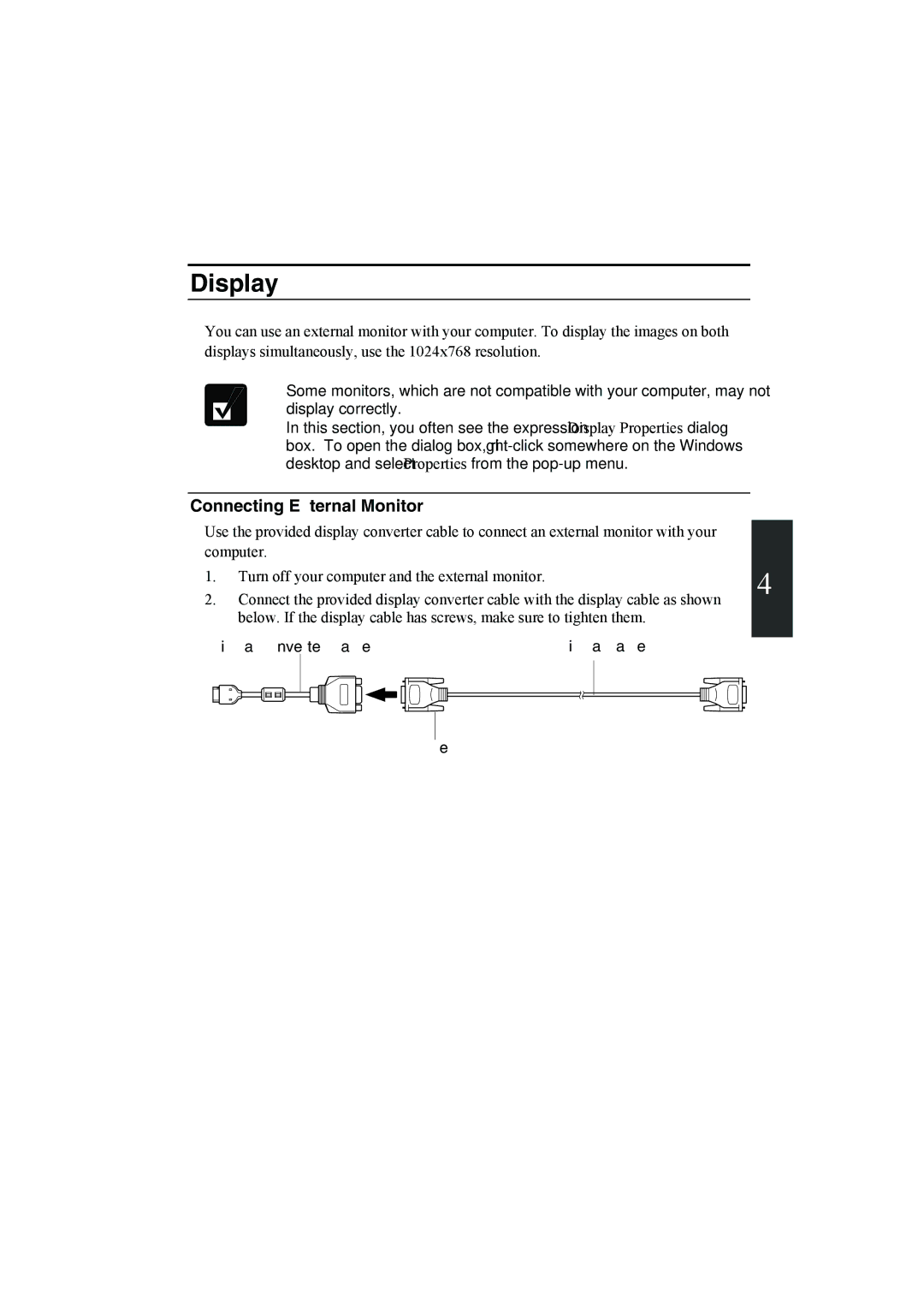 Sharp PC-MM1 manual Connecting External Monitor, Display Converter Cable Display Cable Screw 