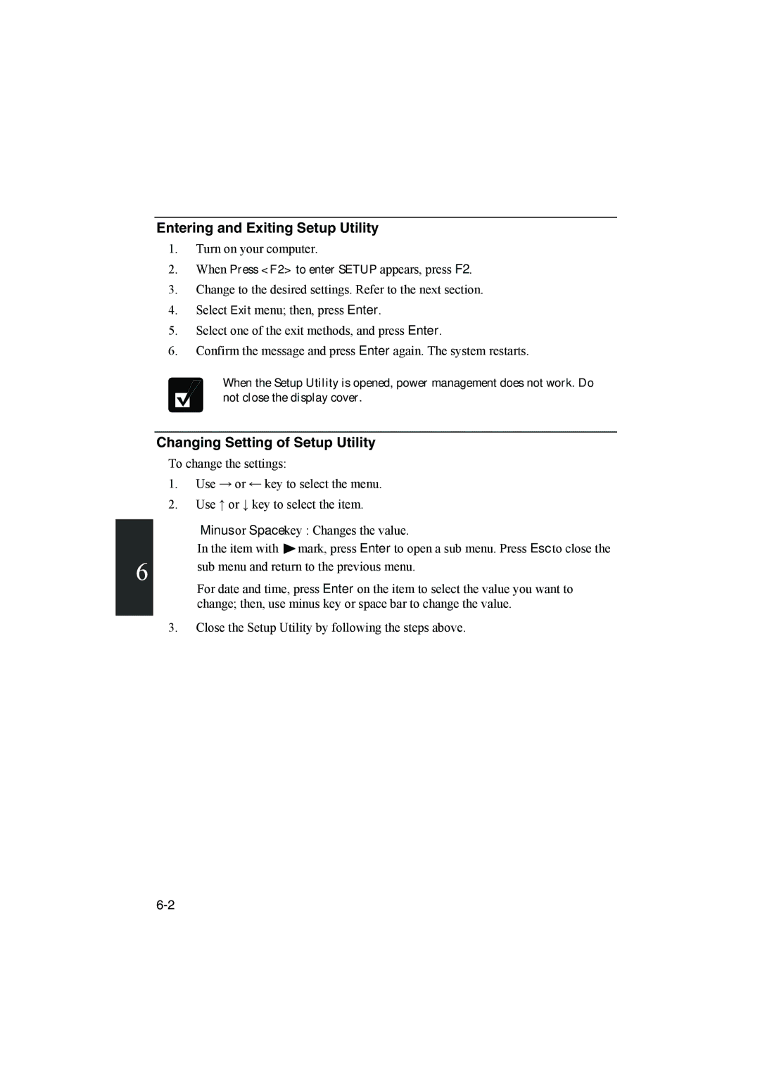 Sharp PC-MM1 manual Entering and Exiting Setup Utility, Changing Setting of Setup Utility 