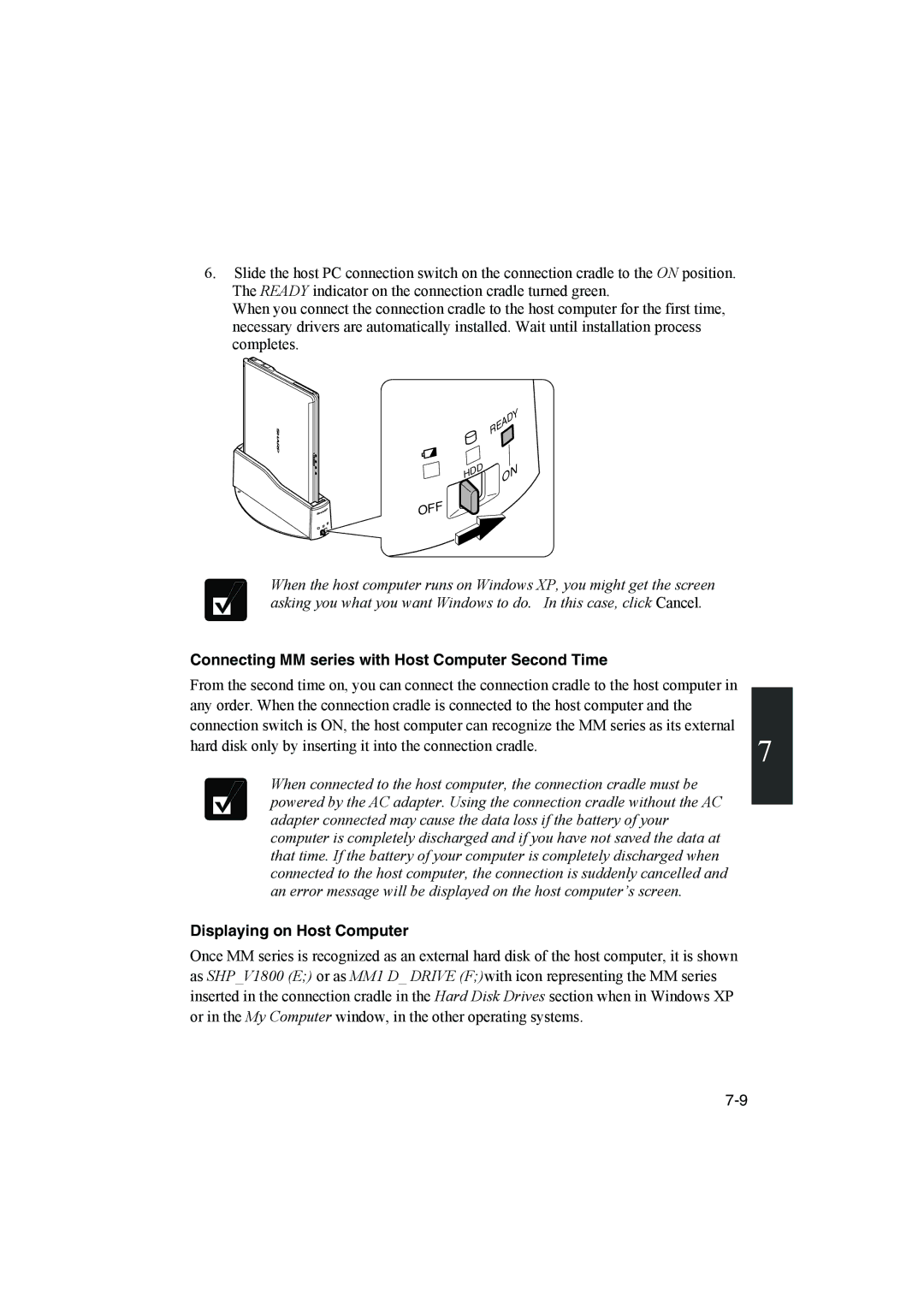 Sharp PC-MM1 manual Connecting MM series with Host Computer Second Time, Displaying on Host Computer 