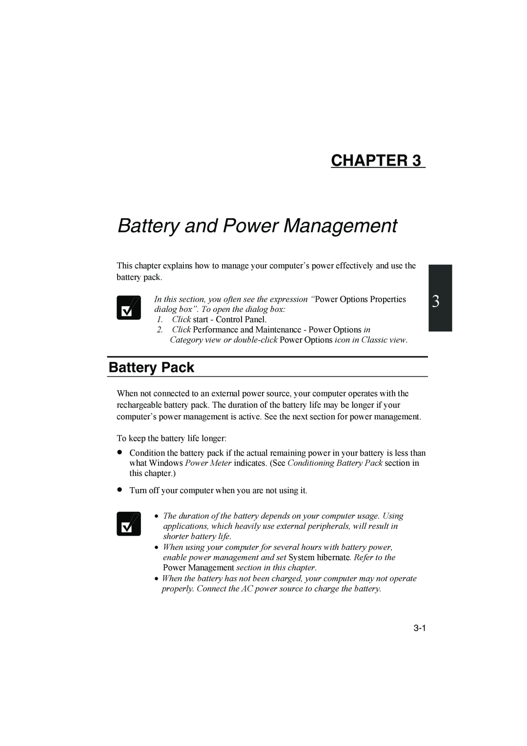 Sharp PC-MM1 manual Battery and Power Management, Battery Pack, Chapter 