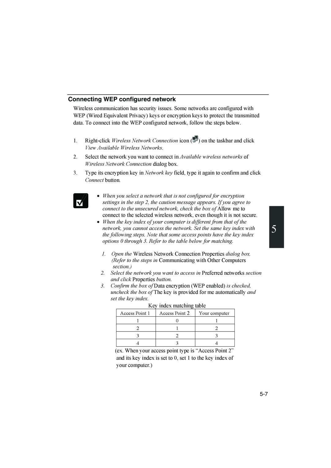 Sharp PC-MM1 manual Connecting WEP configured network 