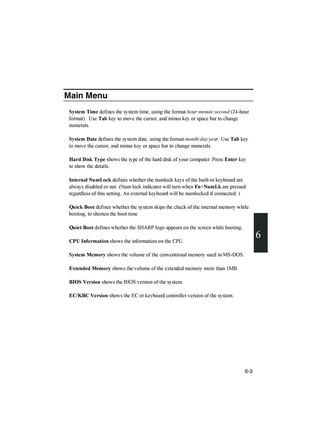 Sharp PC-MM1 manual Main Menu 