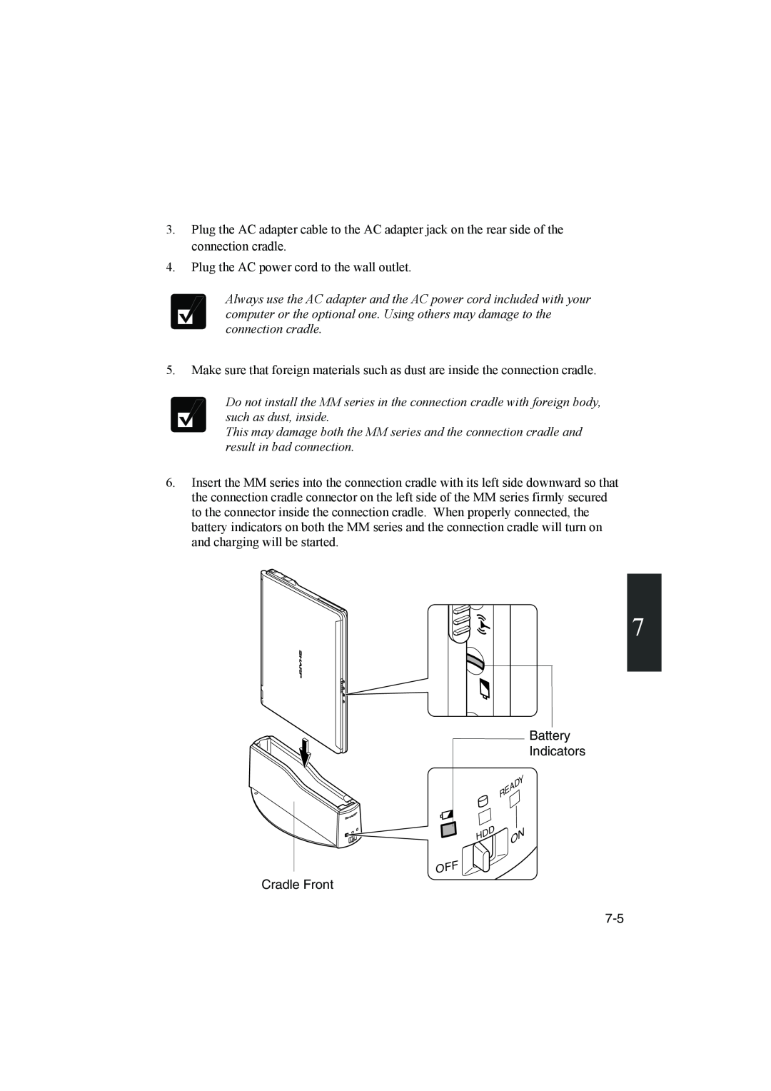 Sharp PC-MM1 manual Plug the AC power cord to the wall outlet 