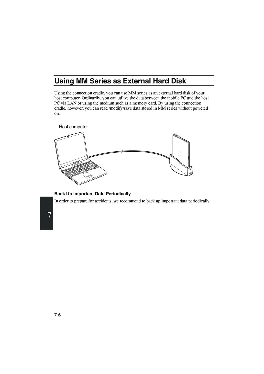 Sharp PC-MM1 manual Using MM Series as External Hard Disk, Back Up Important Data Periodically 
