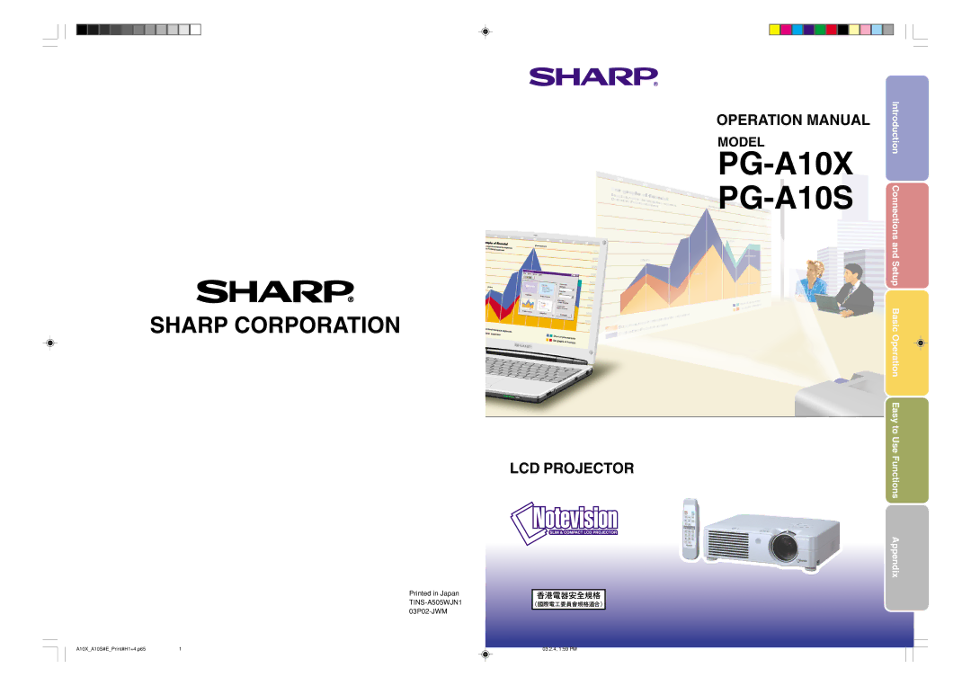 Sharp operation manual PG-A10X PG-A10S 