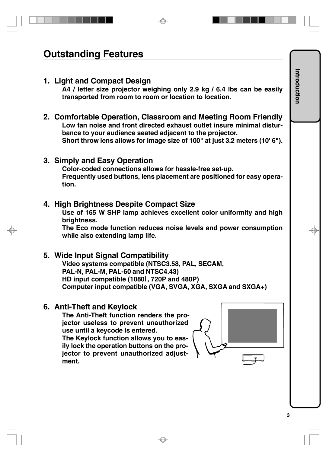 Sharp PG-A10S operation manual Outstanding Features, Light and Compact Design 