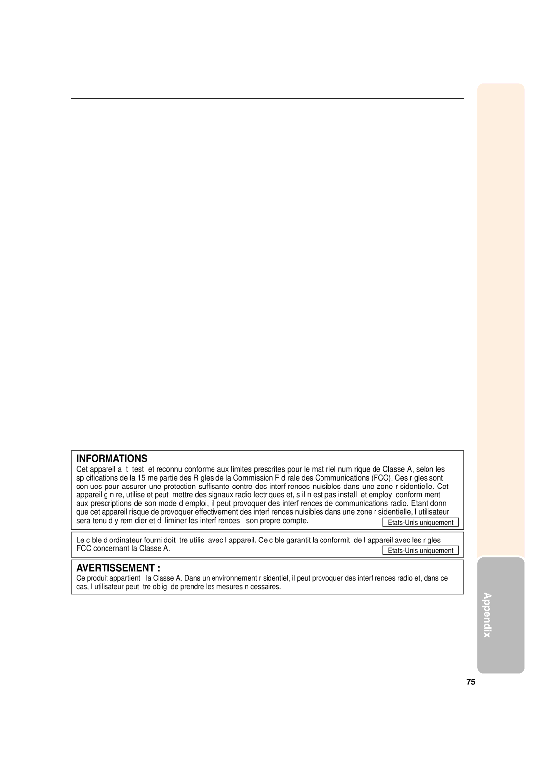 Sharp PG-A10S operation manual Français, Acte SUR LA Sécurité DE L’UTILISATEUR D’UN Produit 