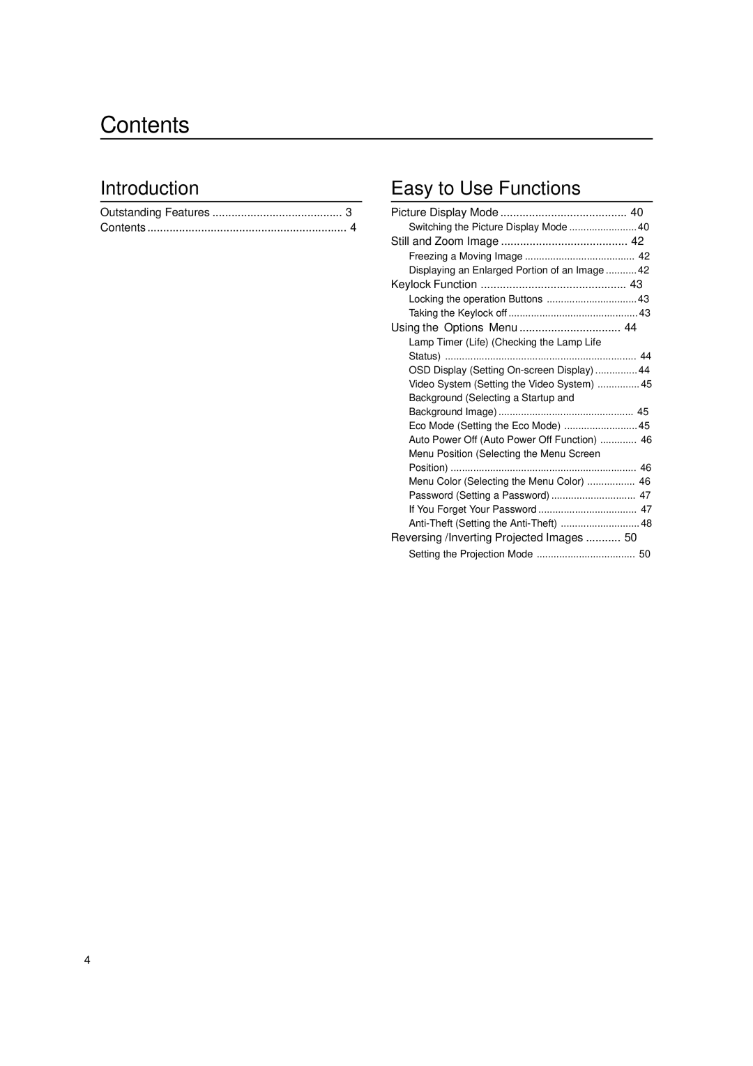 Sharp PG-A10S operation manual Contents 