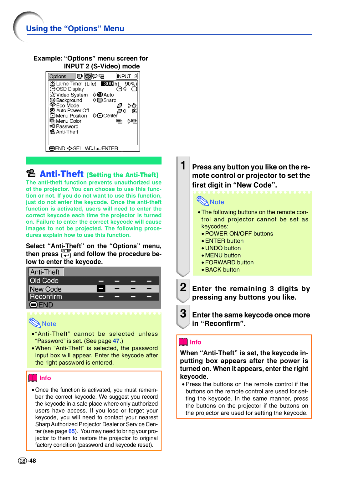 Sharp PG-A10X operation manual Anti-TheftSetting the Anti-Theft 