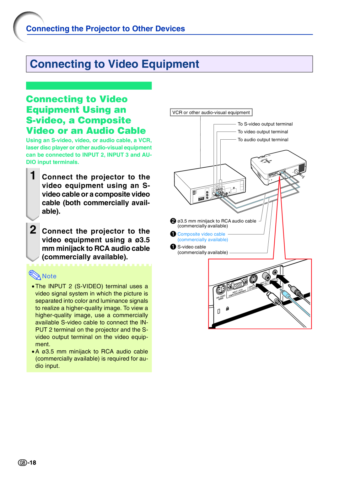 Sharp PG-A10X operation manual Connecting to Video Equipment, Connecting the Projector to Other Devices 