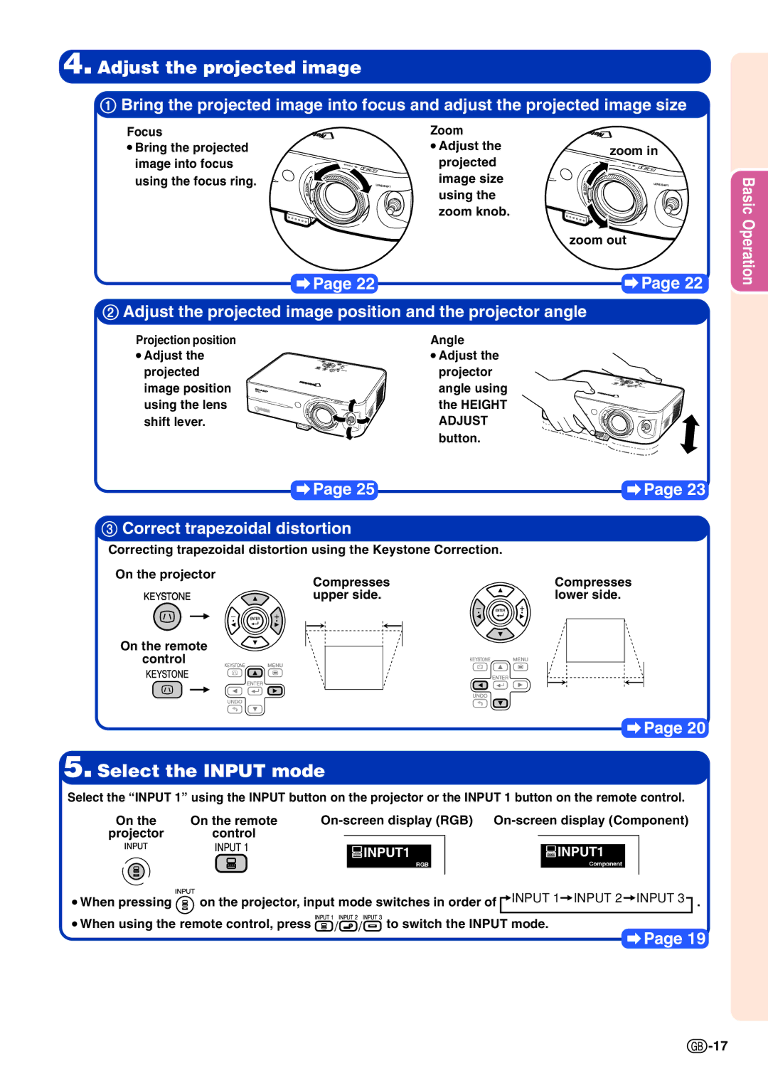 Sharp PG-B10S operation manual Adjust the projected image 