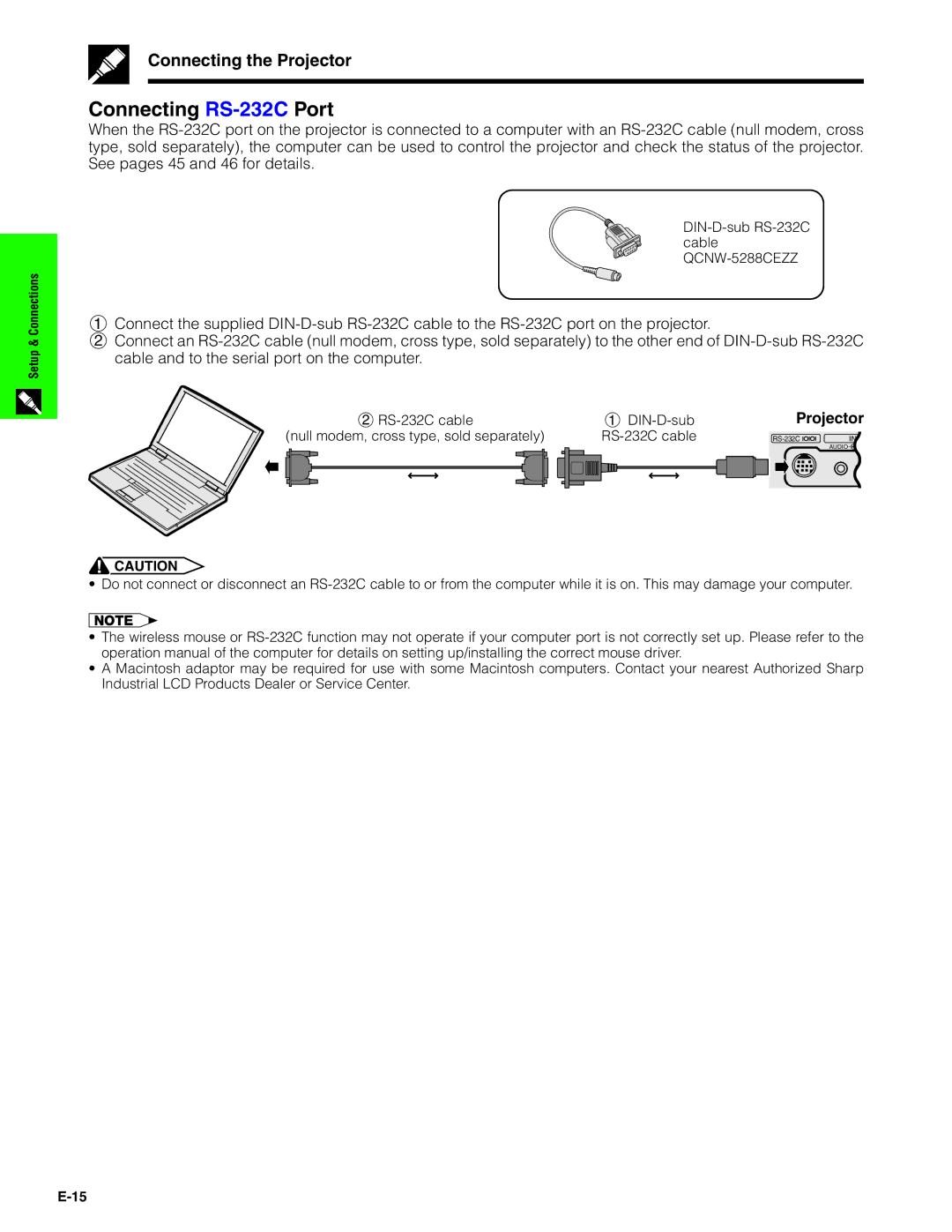 Sharp PG-C20XU operation manual Connecting RS-232CPort, Connecting the Projector 