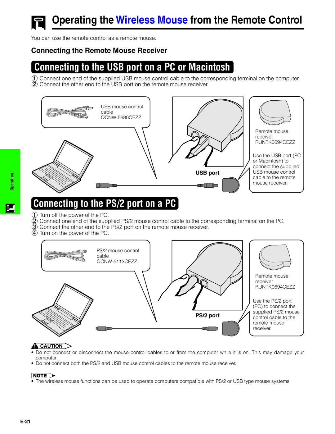 Sharp PG-C20XU operation manual Connecting the Remote Mouse Receiver, PS/2 port 