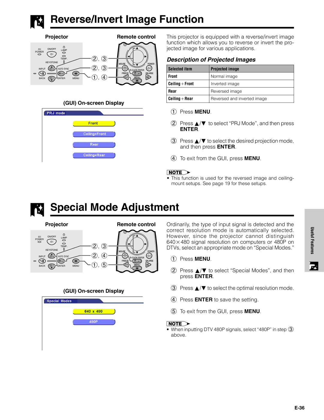 Sharp PG-C20XU operation manual Reverse/Invert Image Function, Special Mode Adjustment 