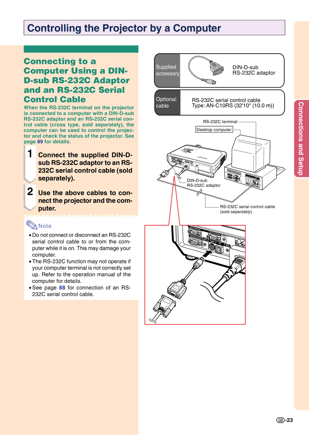 Sharp PG-C45S operation manual Controlling the Projector by a Computer 