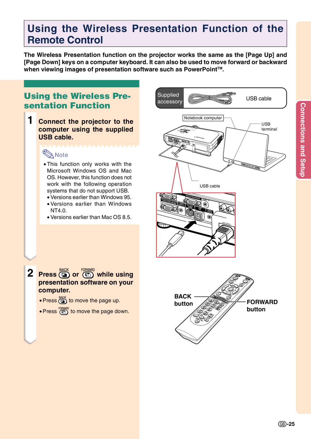 Sharp PG-C45S Using the Wireless Pre- sentation Function, Press or while using presentation software on your computer 