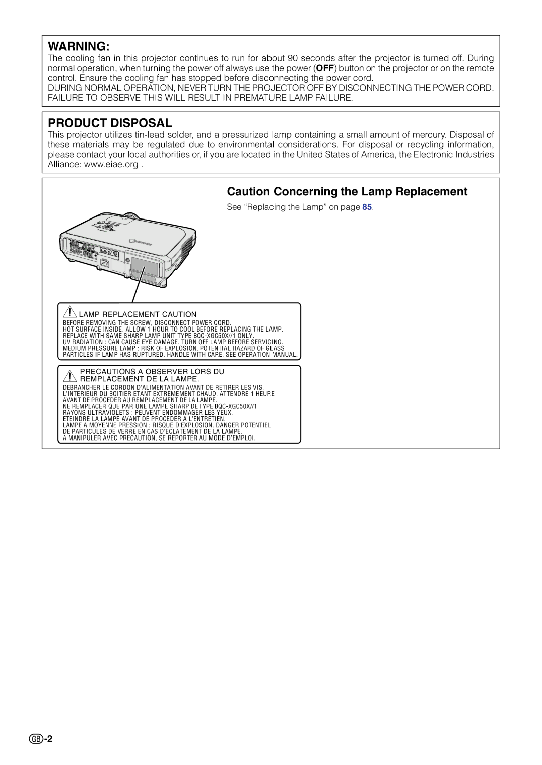 Sharp PG-C45S operation manual Product Disposal 