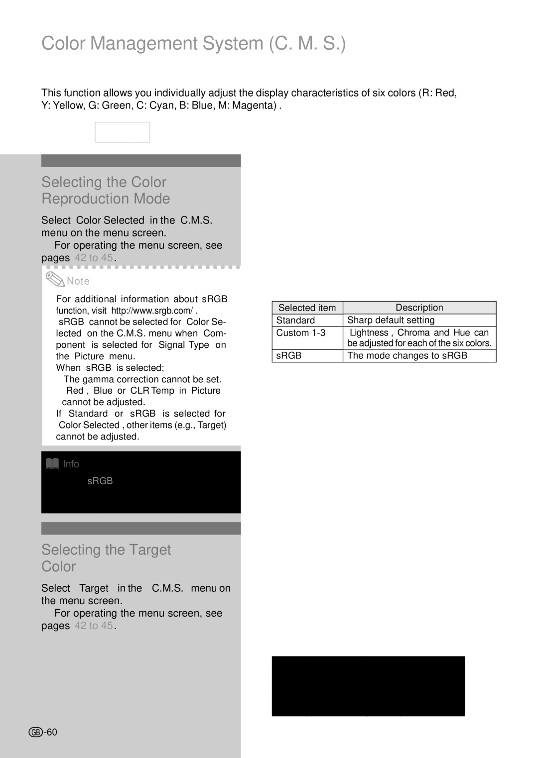 Sharp PG-C45S operation manual Selecting the Color Reproduction Mode, Selecting the Target Color 