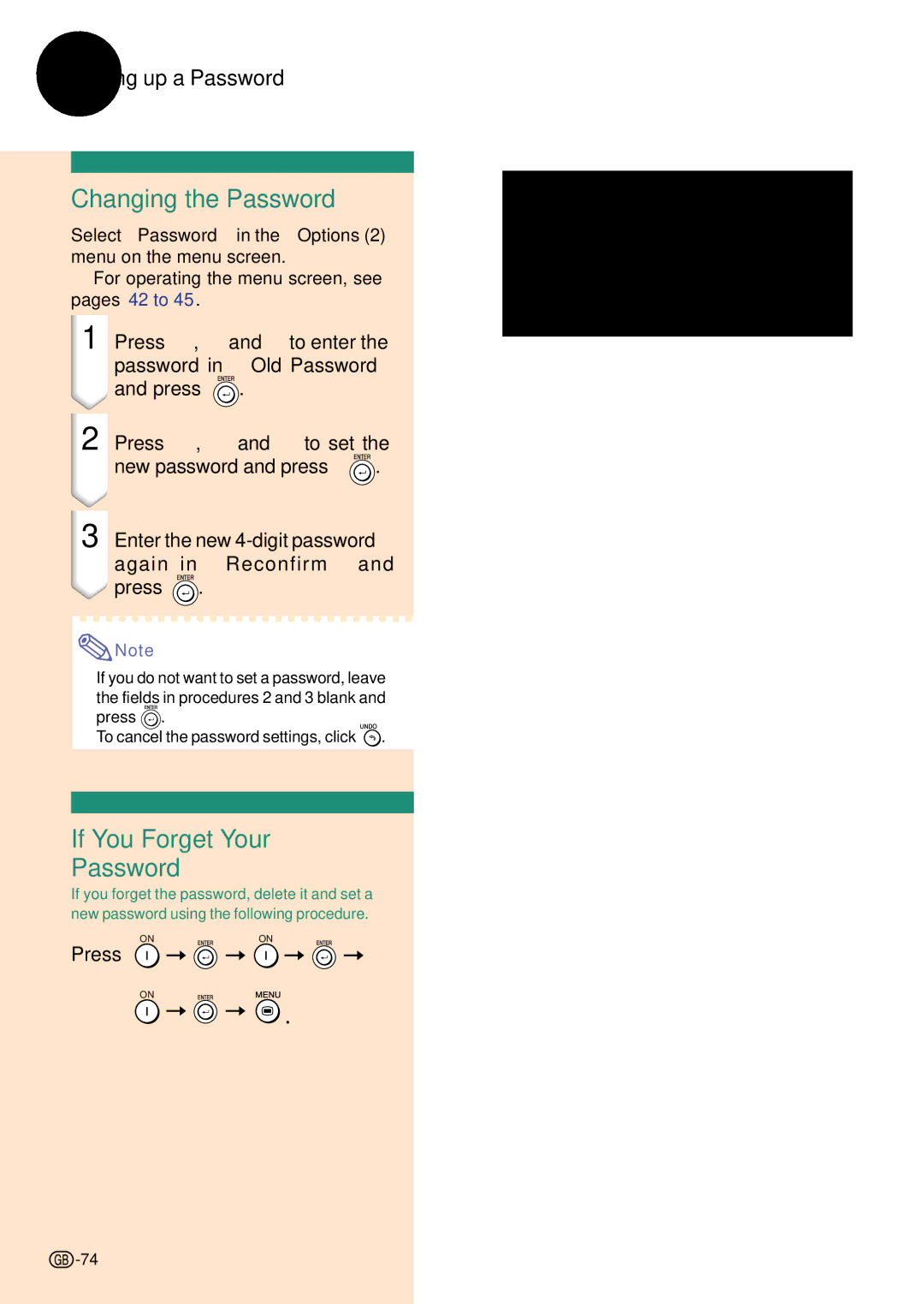 Sharp PG-C45S operation manual Changing the Password, If You Forget Your Password 