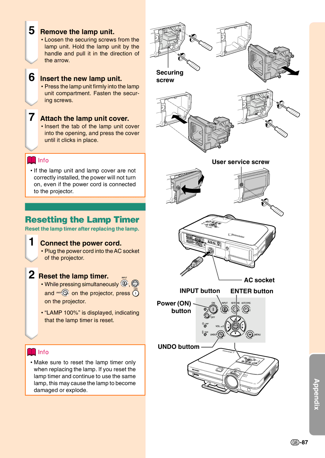 Sharp PG-C45S operation manual Resetting the Lamp Timer 