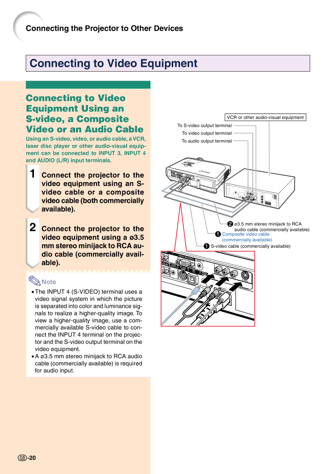 Sharp PG-C45X operation manual Connecting to Video Equipment 