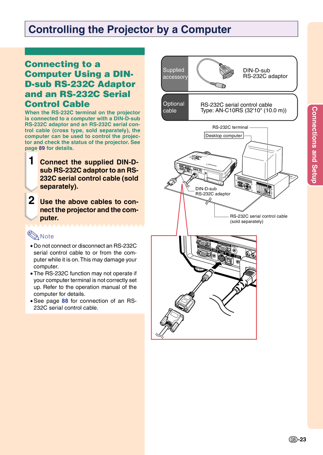 Sharp PG-C45X operation manual Controlling the Projector by a Computer 