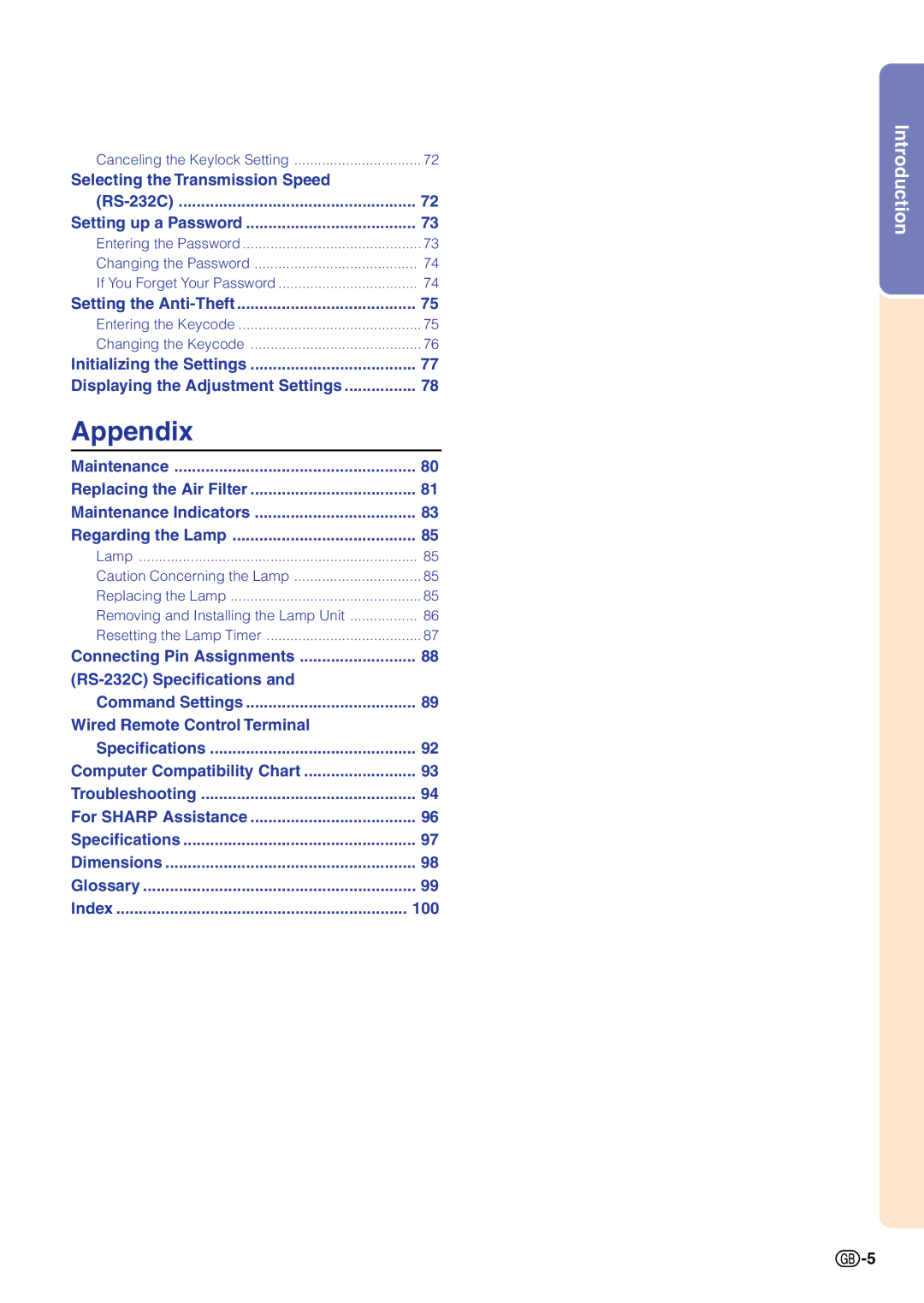 Sharp PG-C45X operation manual Appendix 