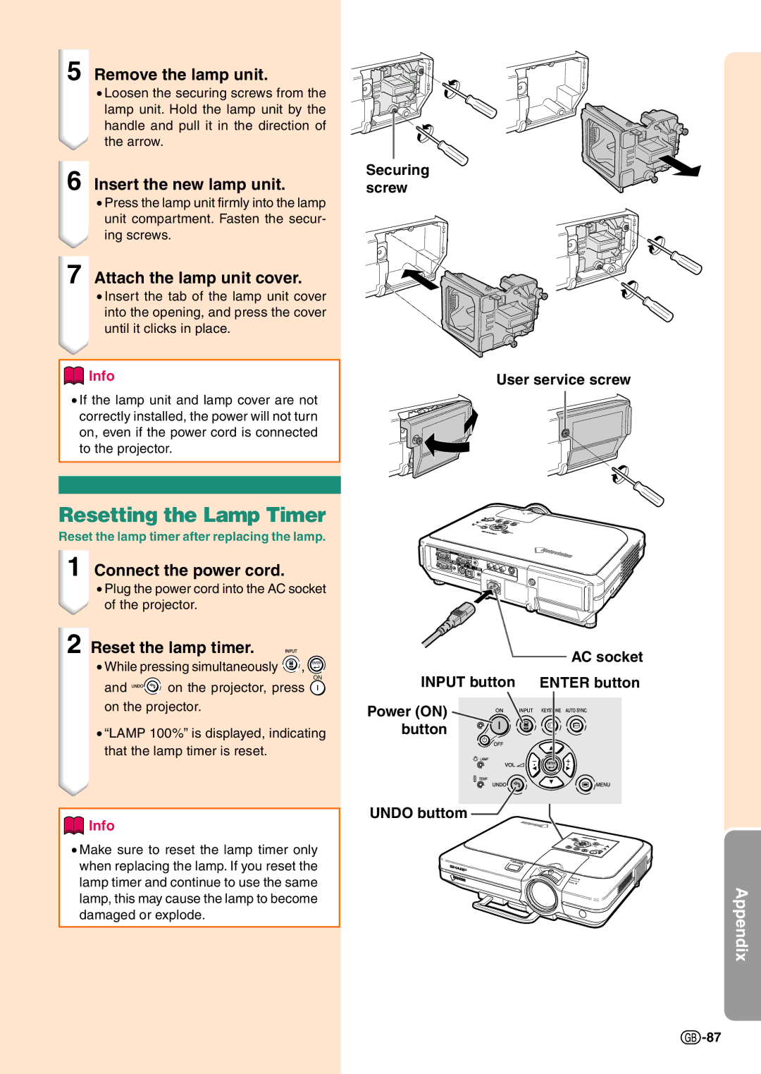 Sharp PG-C45X operation manual Resetting the Lamp Timer 