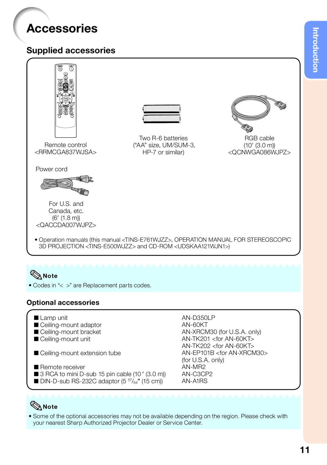 Sharp PG-D2510X appendix Accessories, Optional accessories 