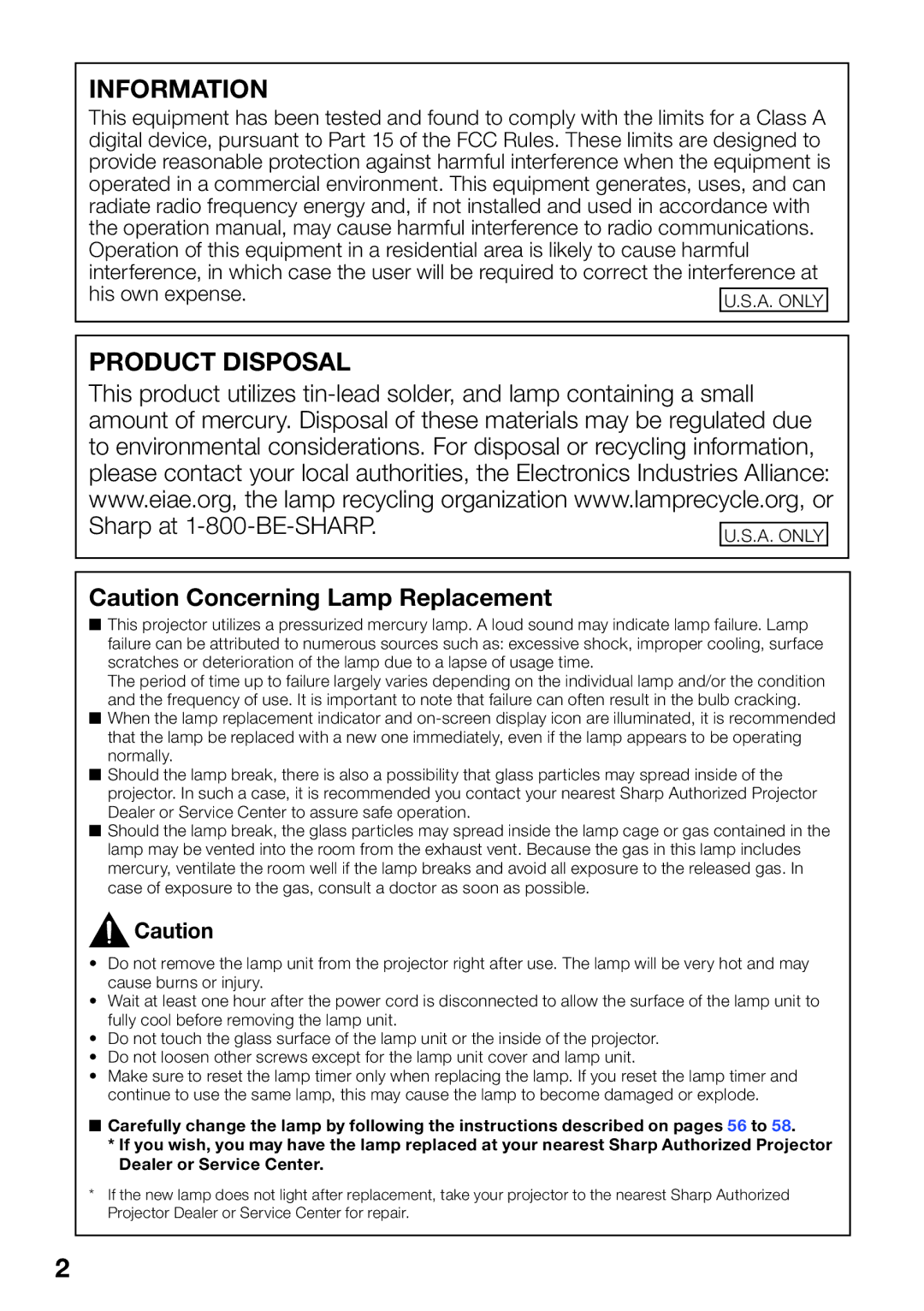 Sharp PG-D2510X appendix Information Product Disposal 