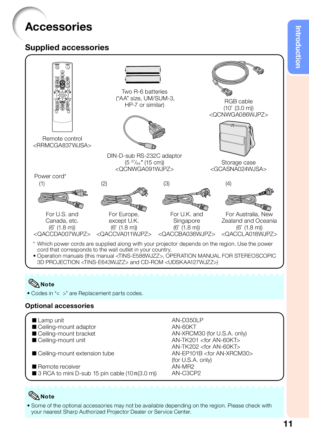 Sharp PG-D2870W, PG-D3050W, PG-D3550W appendix Accessories, Optional accessories 