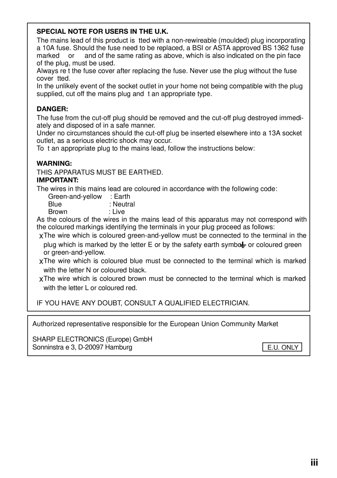 Sharp PG-D2870W, PG-D3050W, PG-D3550W appendix Iii 