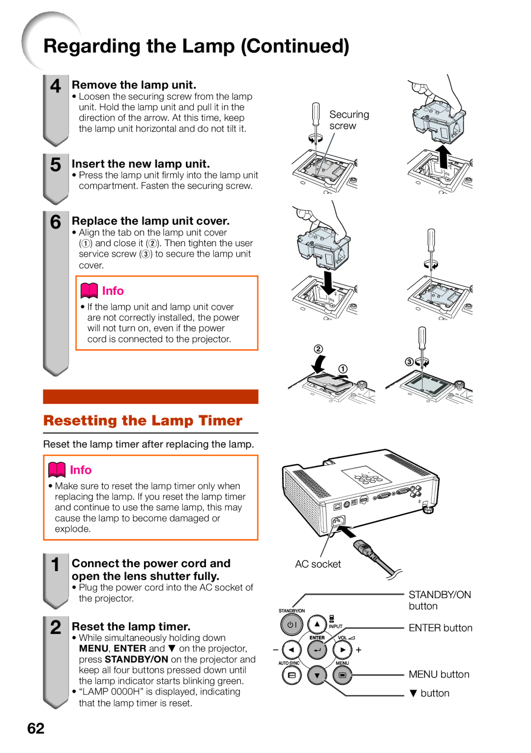 Sharp PG-D2870W, PG-D3050W, PG-D3550W appendix Resetting the Lamp Timer 