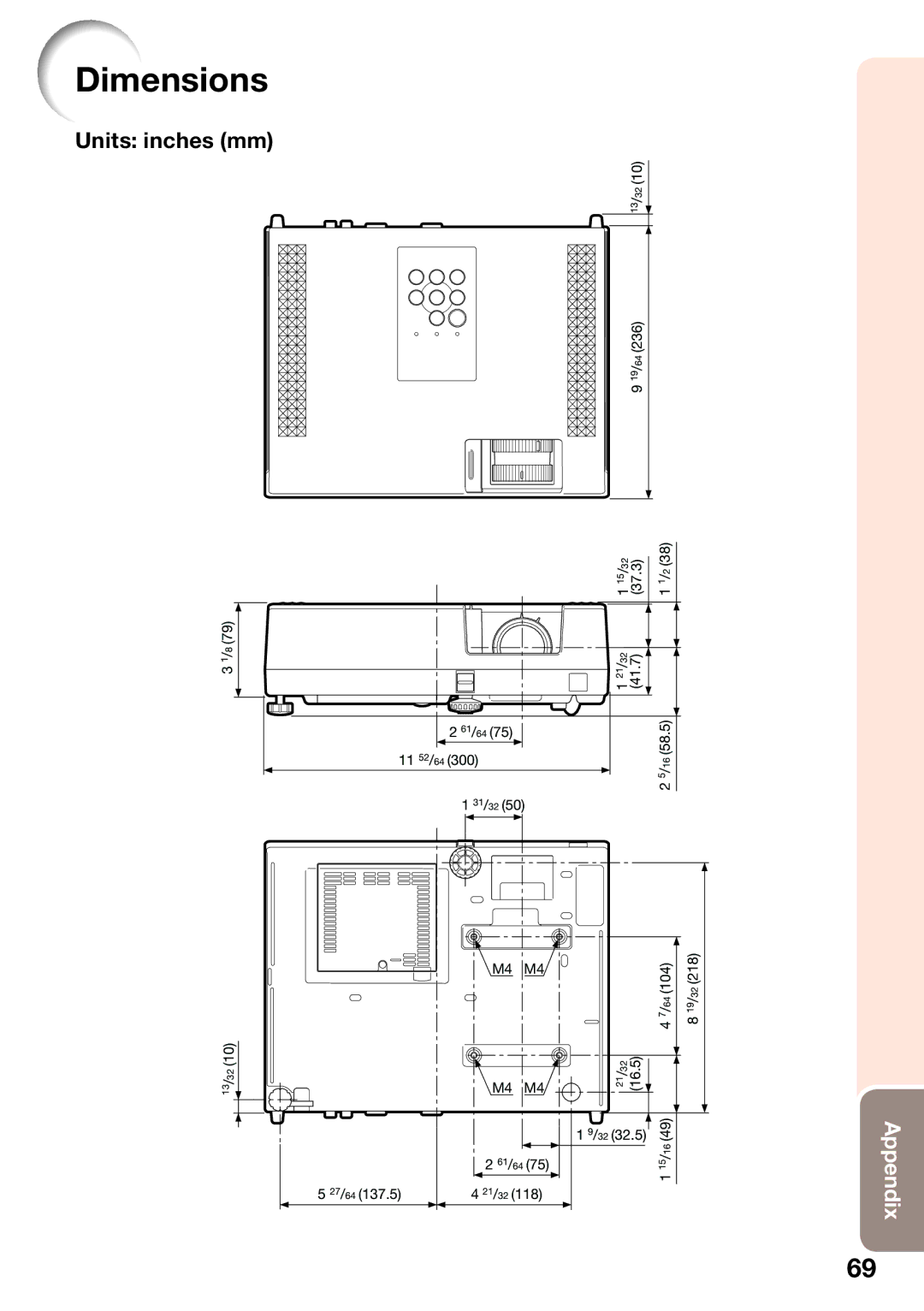 Sharp PG-D3050W, PG-D2870W, PG-D3550W appendix Dimensions 