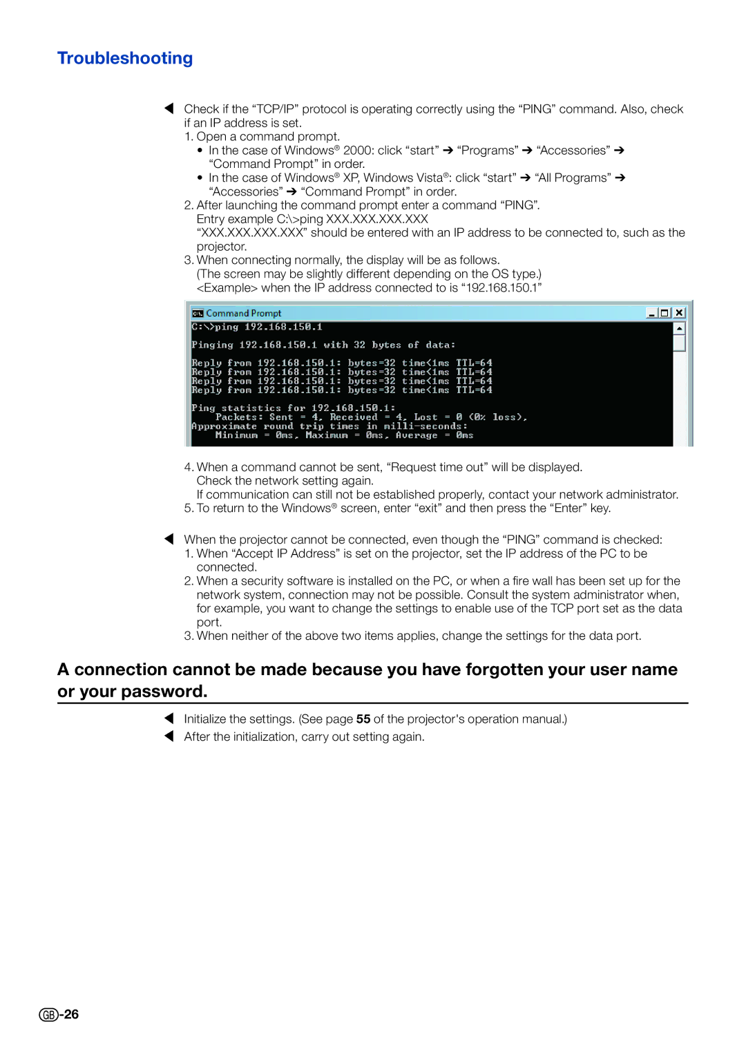 Sharp PG-D3550W, PG-D2870W, PG-D3050W specifications ? After the initialization, carry out setting again 