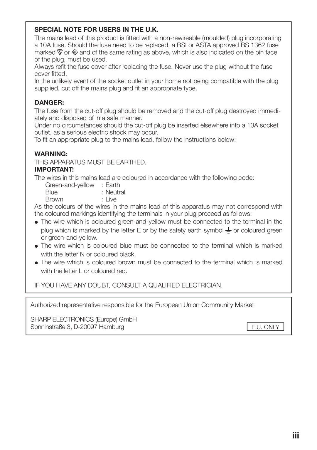 Sharp PG-D3510X, PG-D2710X, PG-D3010X appendix Iii 