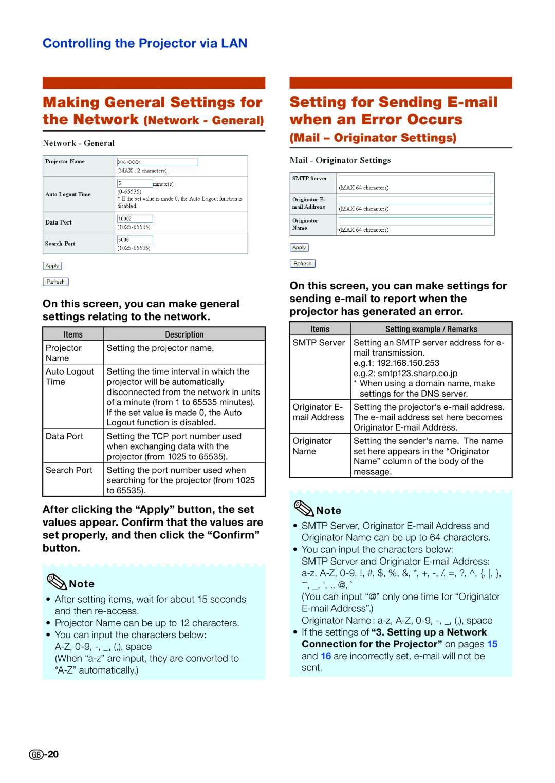 Sharp PG-D3010X, PG-D3510X, PG-D2710X Making General Settings for, Setting for Sending E-mail when an Error Occurs 