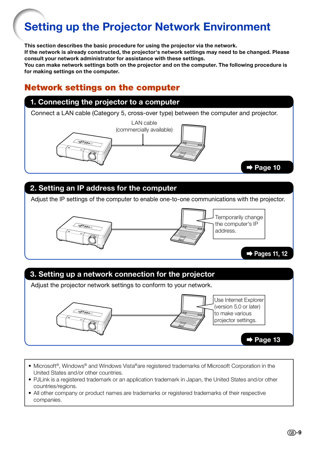 Sharp PG-D4010X specifications Setting up the Projector Network Environment, Network settings on the computer 