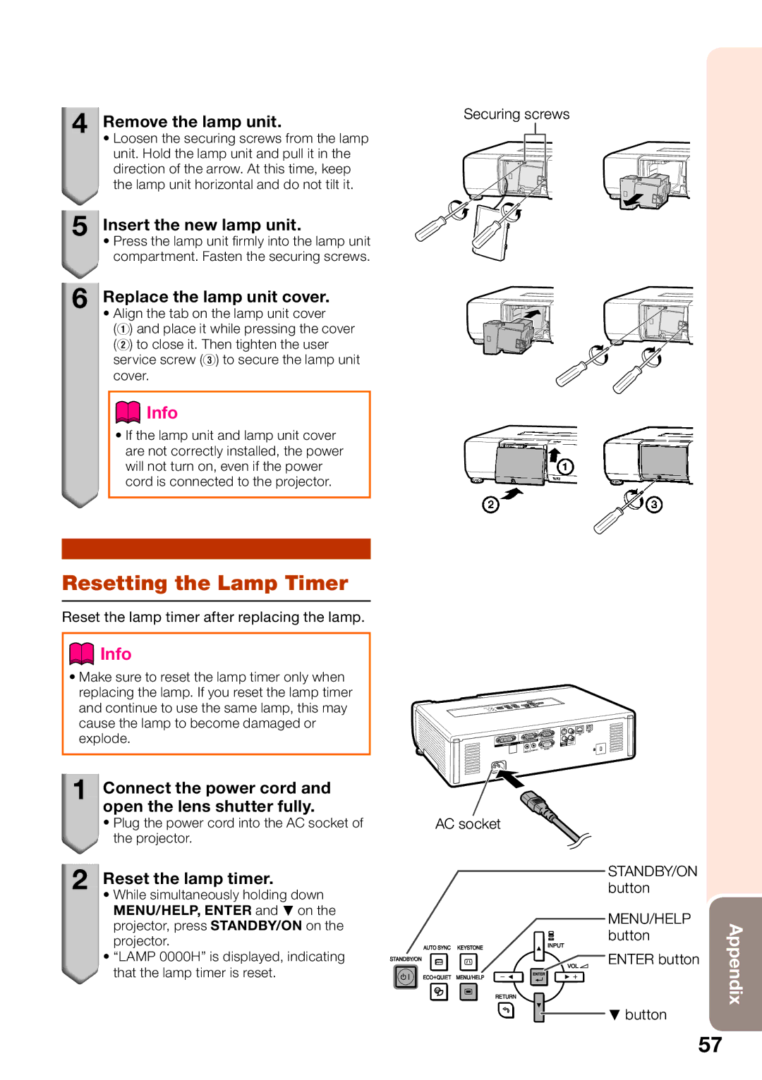 Sharp PG-D4010X quick start Resetting the Lamp Timer 