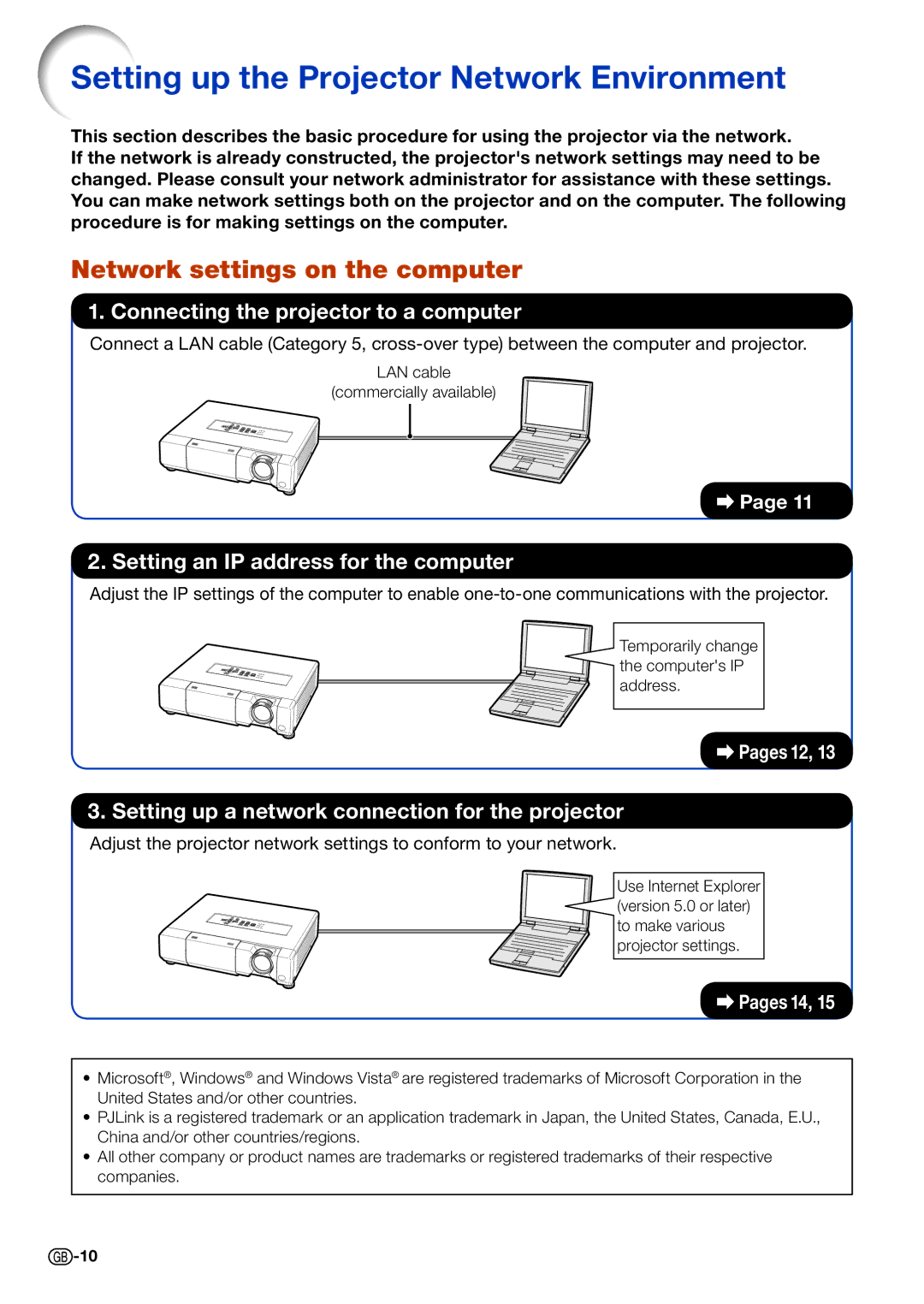 Sharp PG-D40W3D specifications Setting up the Projector Network Environment, Network settings on the computer 