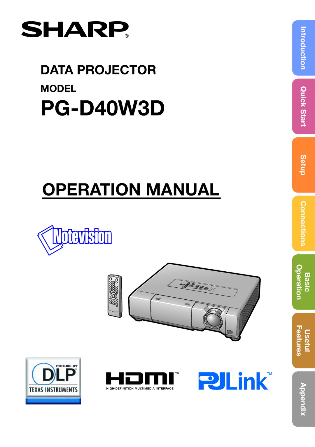 Sharp PG-D40W3D specifications Setup Manual 