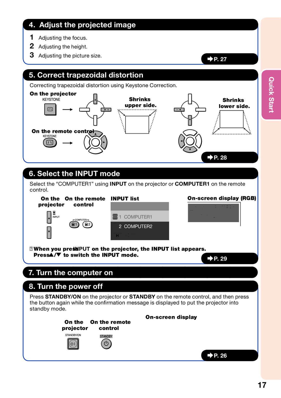 Sharp PG-D40W3D quick start Input list, Control 