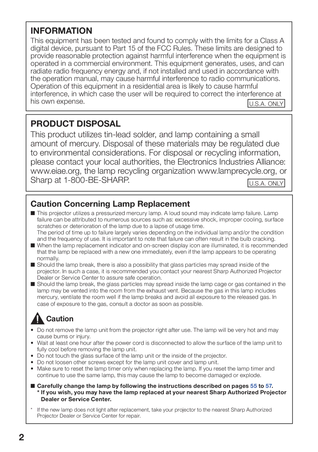 Sharp PG-D40W3D quick start Information Product Disposal 