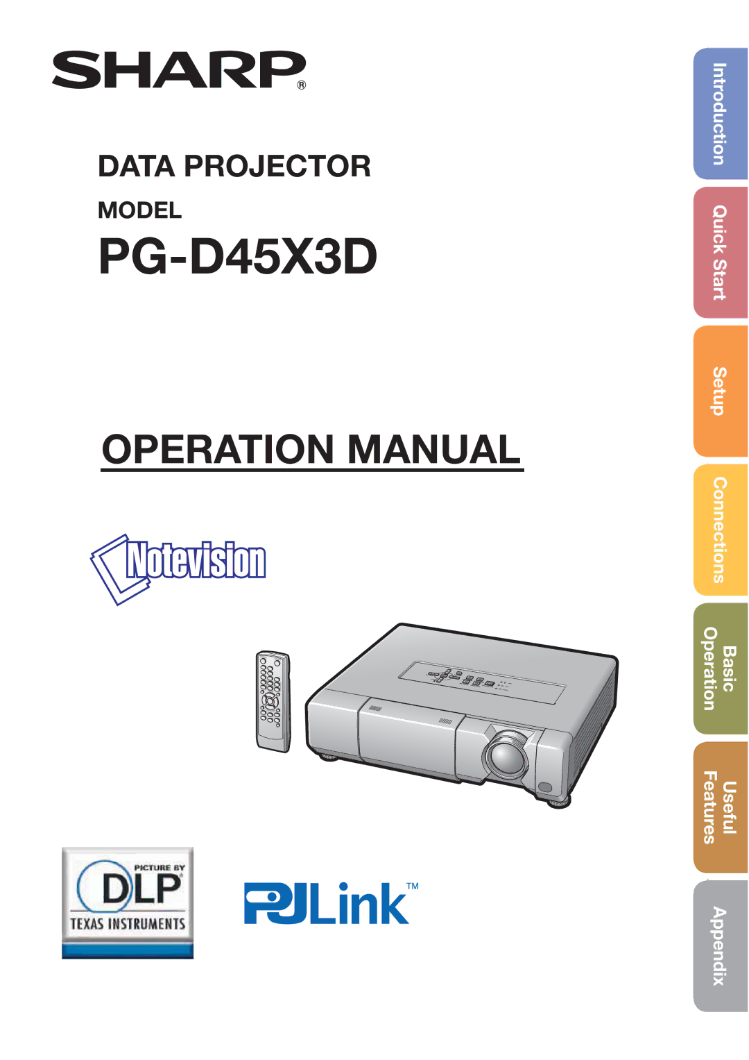 Sharp PG-D45X3D quick start 